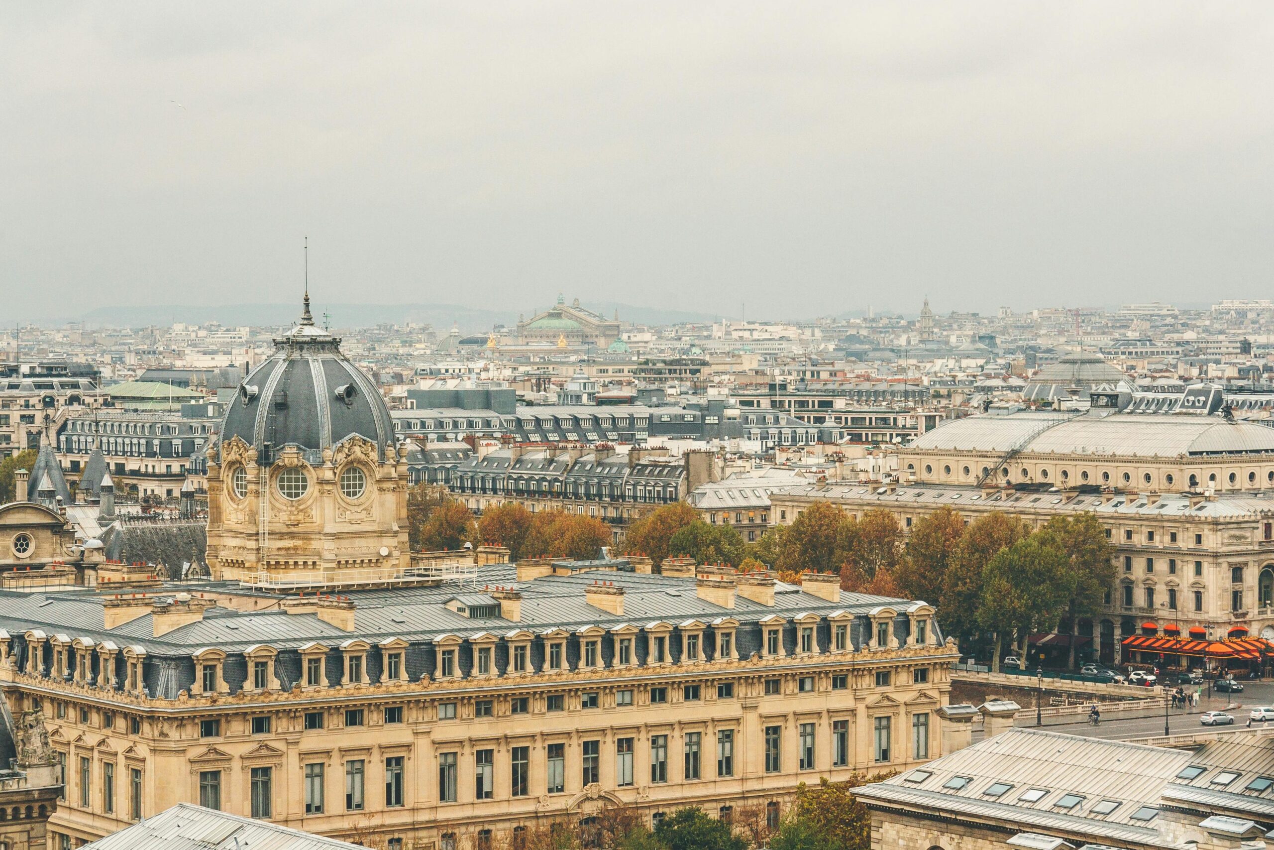 pexels-photo-548130-548130 Panoramic view of historic architecture in Paris with a cloudy sky, showcasing iconic urban scenes.